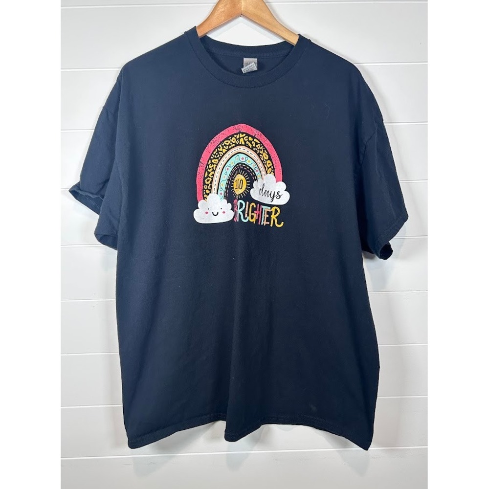 Gildan 100 Days of school‎ Brighter Rainbow Graphic T Shirt Black 2XL